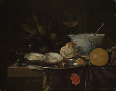 Breakfast piece with oysters and an orange by Jan Davidsz. de Heem