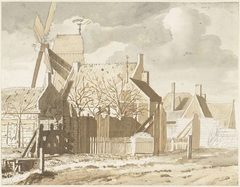 Dorpsgezicht met windmolen by Jordanus Hoorn