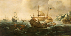 Dutch Ships sailing off a Rocky Shore by Andries van Eertvelt