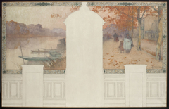 Esquisse pour la mairie d'Asnières : Automne, la Seine à Asnières by Henri Gaston Darien