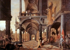 Fantasy palace with judgement of Solomon by Pieter van Bronckhorst