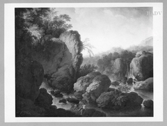 Felsenlandschaft mit Wasserfall und Staffage by Christian Wilhelm Ernst Dietrich