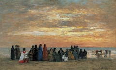 Figures on the Beach in Trouville by Eugène Boudin