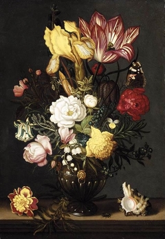 Flowers in a Decorated Vase with a Butterfly by Ambrosius Bosschaert