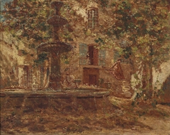 fountain in front of a villa by Adolphe Joseph Thomas Monticelli