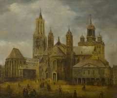 Gezicht op de westzijde van het Vrijthof by Alexander Schaepkens