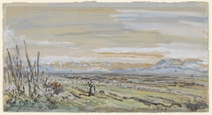 Gezicht op een vlak landschap by Johan Barthold Jongkind