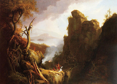 Indian Sacrifice, Kaaterskill Falls and North-South Lake by Thomas Cole