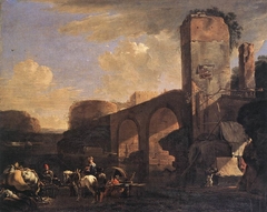 Italianate Landscape with a River and an Arched Bridge by Jan Asselijn