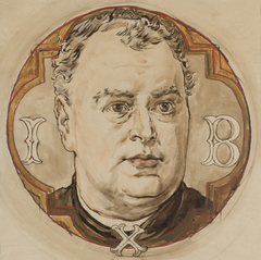 Karton do polichromii Kościoła Mariackiego - Głowa męska i litery "I, B, X" (ks. Jan Bukowski) by Jan Matejko