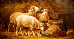 Lambs in a Barn by Homer Dodge Martin