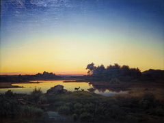 Landscape with Deer at Sunset by Anton Zwengauer