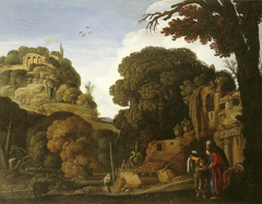 Landschap met de verstoting van Hagar by Jacob Pynas