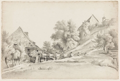 Landschap met een watermolen en een kerkje by Cornelis Steffelaar