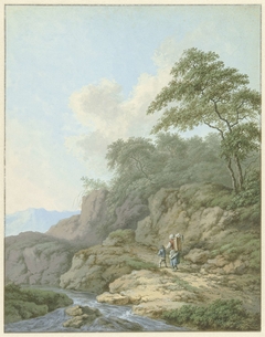 Landschap met vrouw en jongen onderweg by Unknown Artist