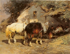 Mittagsrast vor der Hütte by Friedrich Eckenfelder