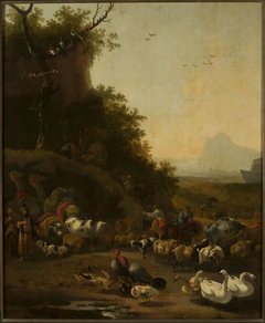 Noah’s family and animals in front of the ark (Genesis 7:1-3) by Adam Colonia