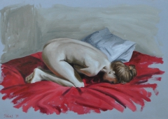 "nude", 2014, oil on wood, 20x28 cm by Thanos Stokas