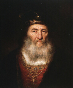 Old man with beard and beret wearing a medaillon by Rembrandt