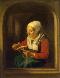 Old Woman Unreeling Threads by Gerrit Dou