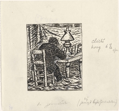 Ontwerp boekillustratie voor Alexander Cohen's Van Anarchie tot Monarchie: Persoon, schrijvend aan tafel by Leo Gestel