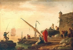 Orientalischer Seehafen bei Sonnenaufgang by Joseph Vernet