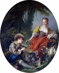 Pastoral Scene: Shepherd with a Pipe and a Girl by François Boucher