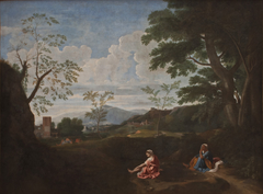 Paysage à la femme qui se lave les pieds by Anonymous