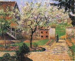 Plum Trees in Blossom, Éragny by Camille Pissarro