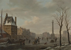 Pompenburg met Hofpoort in de winter by Bartholomeus van Hove