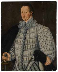 Portrait of a gentleman, three-quarter length, with his dog by Anonymous