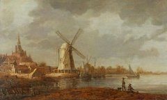 River Scene with a View of Dordrecht and a Windmill by Aelbert Cuyp