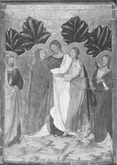 Saint John the Evangelist with Christ taking leave of the Virgin, between Saints Peter and James the Less by Lippo di Benivieni