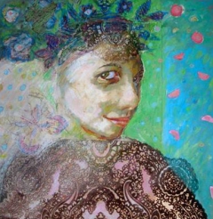 <<smile>>-45x45-oil-mixed media by Papoulia Smaragda