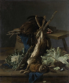 Still Life with a Hare and a black Rooster by Cornelis Lelienbergh