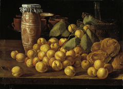 Still Life with Apricots Buns and Vessels by Luis Egidio Meléndez