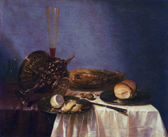 Still life with roast chicken by Adriaen Jansz Kraen