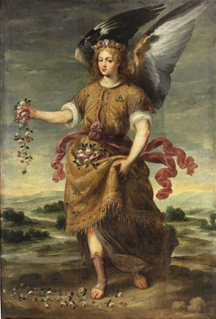 The Archangel Baraquiel scattering flowers by Bartolomé Román