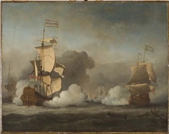 The Dutch Ship Gouden Leeuw Engaged with an English Flagship in a Fleet Action by Willem van de Velde the Elder