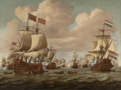 The Dutch Ship Gouden Leeuw salutes English Ship Prince by Willem van de Velde the Elder