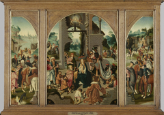 Triptych with the adoration of the Magi (centre panel and inner wings), St Antony Abbot (outer left wing) and St Adrian (outer right wing) by Master of Alkmaar