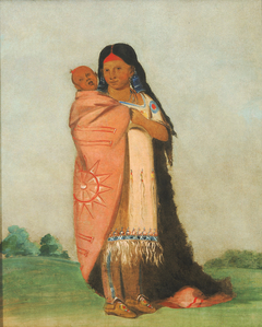 Tsee-moúnt, Great Wonder, Carrying Her Baby in Her Robe by George Catlin