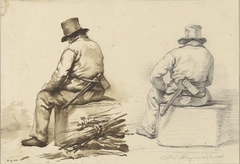 Twee studies van een zittende houthakker by Abraham Johannes Ruytenschildt