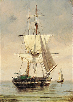 Two sailing ships at Sea. by Carl Bille