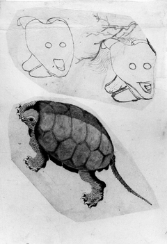 Two Sketches: One of a Turtle, the Other of Two Unidentified Objects by Katsushika Hokusai