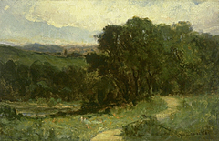 Untitled (landscape with road near stream and trees) by Edward Mitchell Bannister