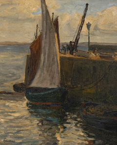 Untitled (Sailing Boat tied to a Wharf, St Ives) by Herbert Ivan Babbage