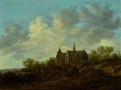 View of a village with a large Gothic church by Jan van Goyen