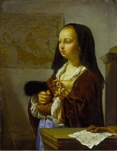 Young Woman with Feather Fan Prepared to Go Out by Frans van Mieris the Elder