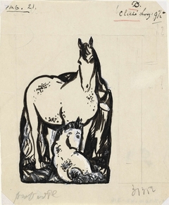 Zonder titel (paard en liggend veulen) by Leo Gestel